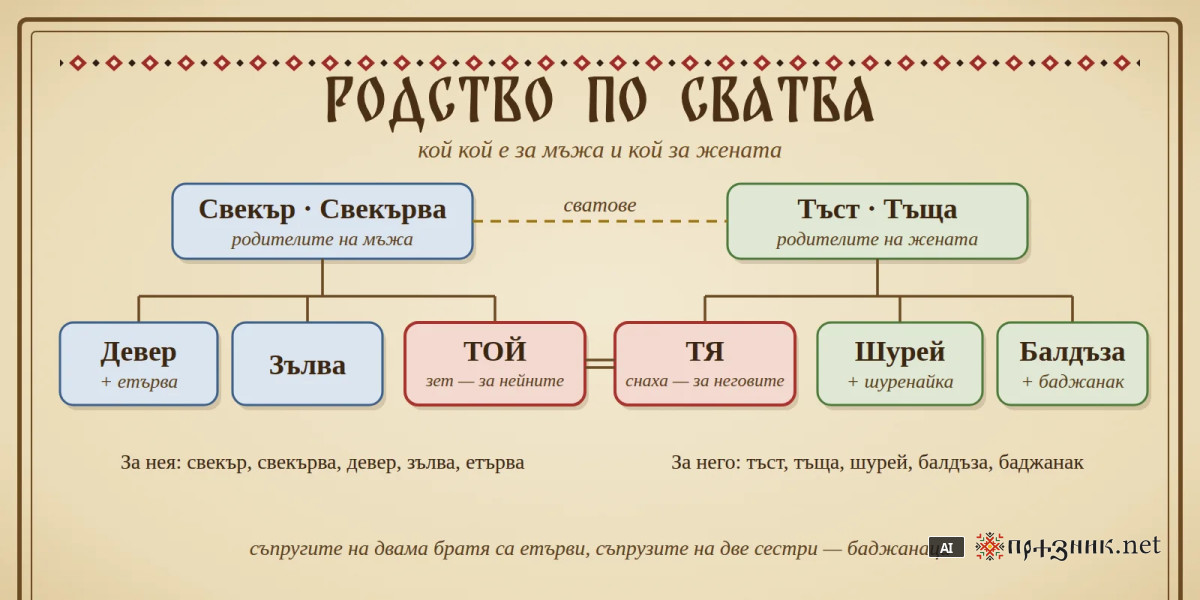 Родство по сватба: свекърва, етърва, балдъза, баджанак