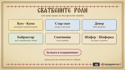 Сватбените роли: кум, стар сват, девер и байрактар