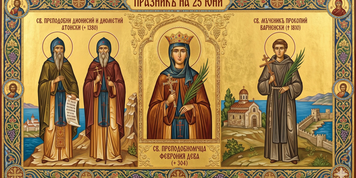 Св. Феврония, св. Дионисий и Диометий Атонски и св. Прокопий Варненски